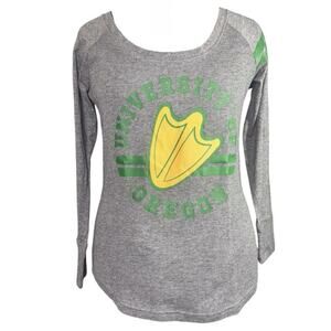 Creative Apparel Womens LG Oregon Ducks Gray Waffle Scoop Neck Long Sleeve Shirt